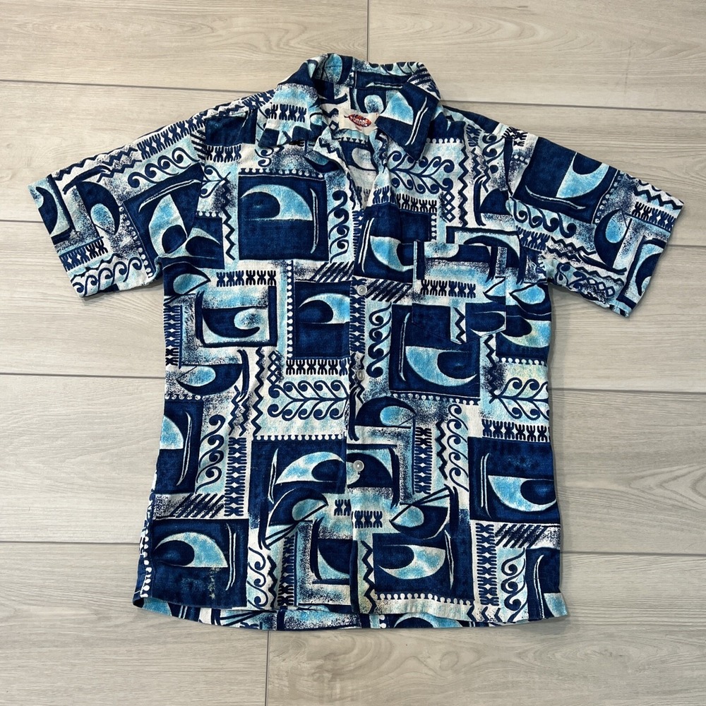 Vintage‎ Pomare Men's Blue Hawaiian Shirt Short Sleeve Button Up Polo Size S?